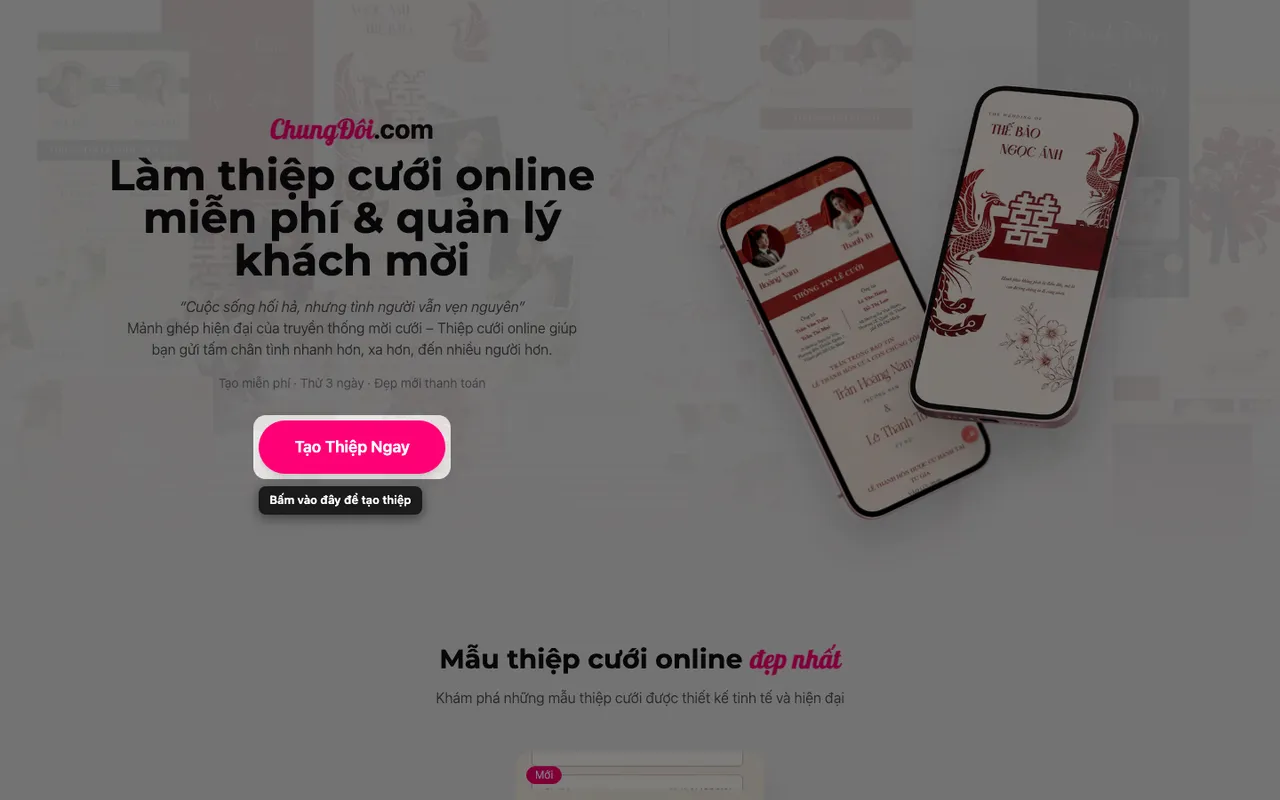 Nút tạo thiệp trên trang chủ ChungDoi