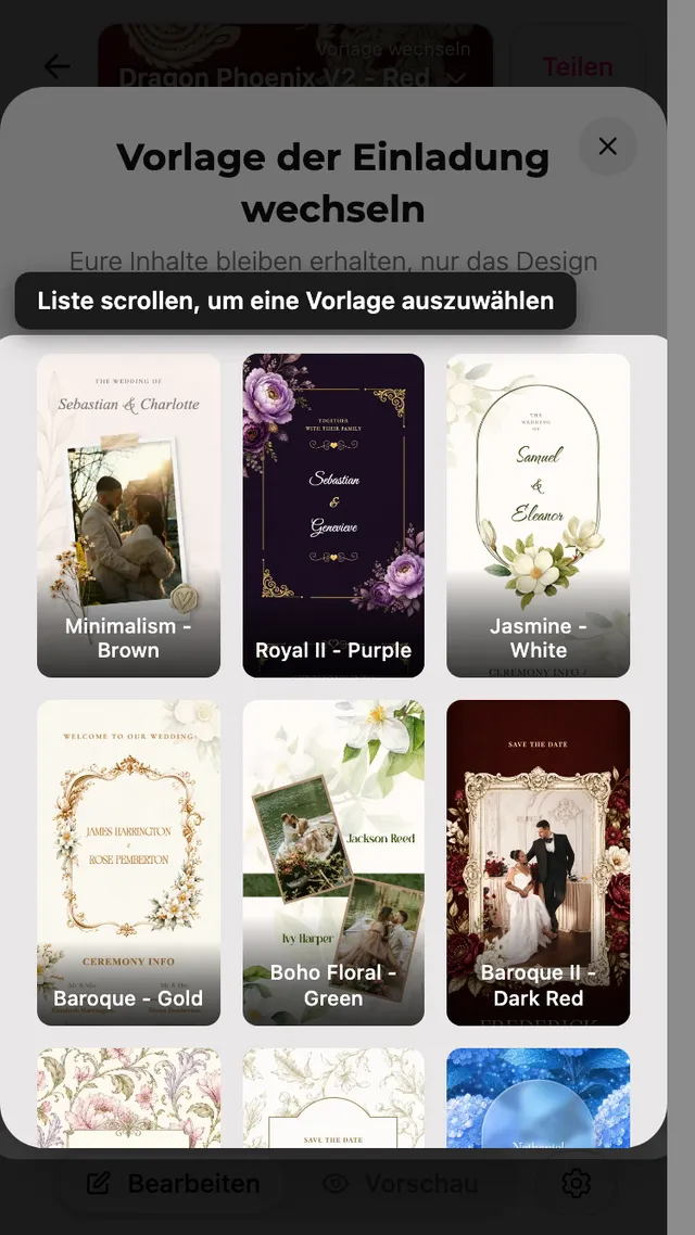 Die Vorlagenliste im Editor