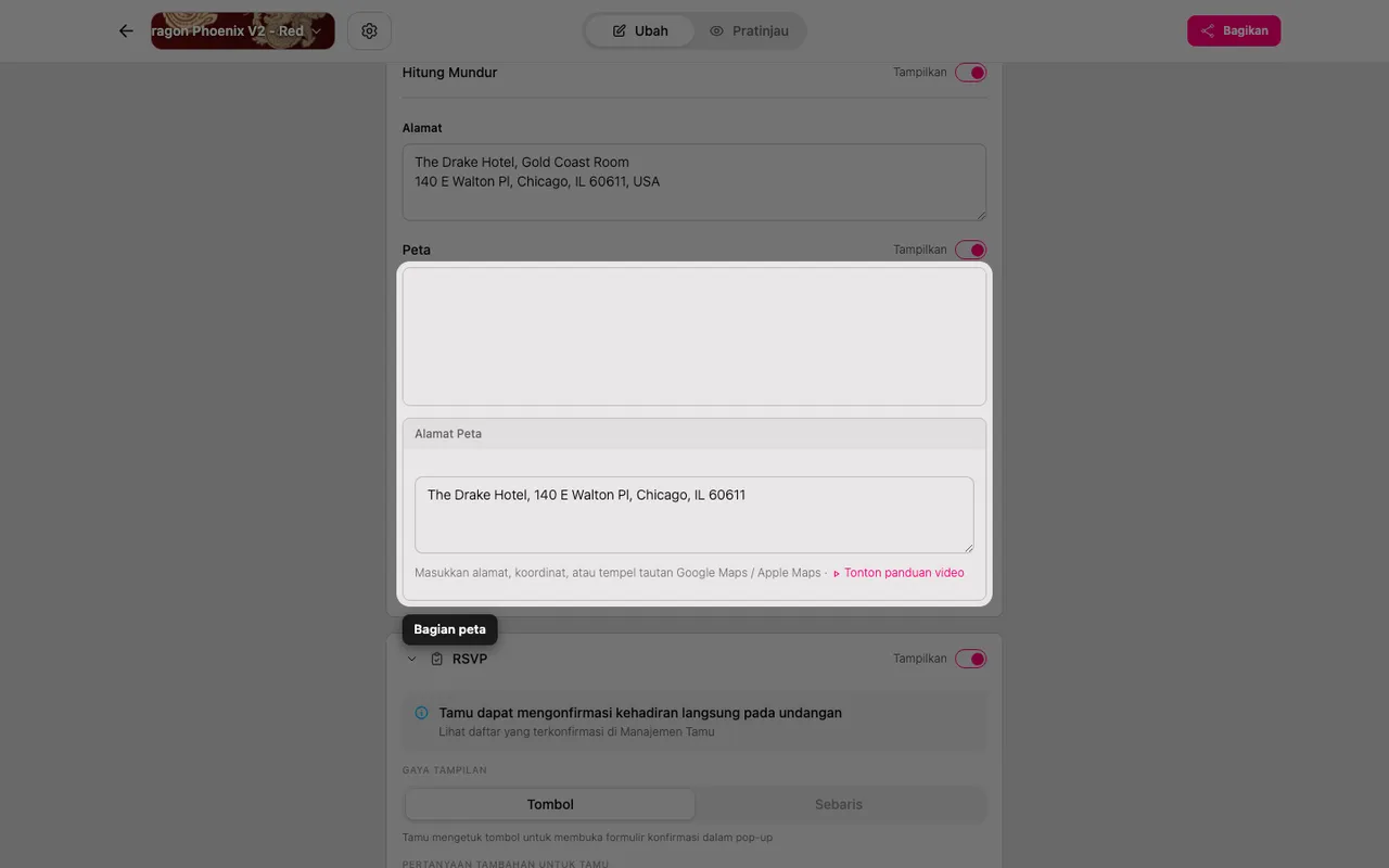 Bagian Peta di editor