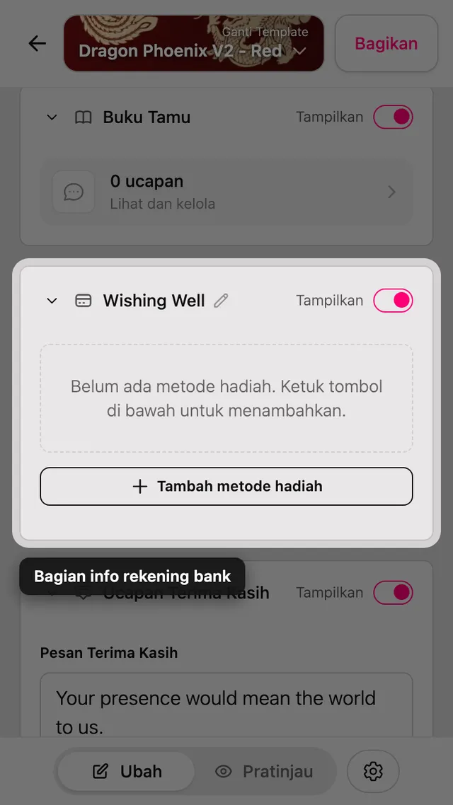 Bagian info hadiah di editor