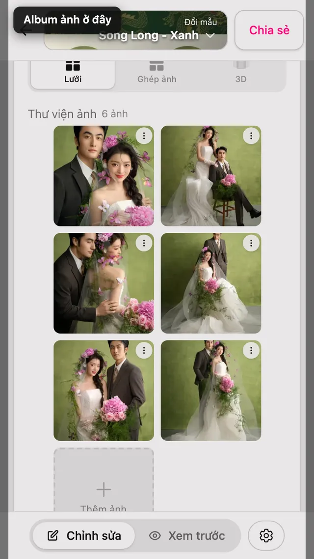 Phần Album ảnh trong trình chỉnh sửa