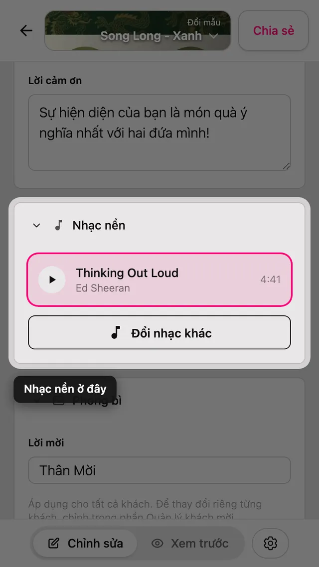 Phần Nhạc nền trong trình chỉnh sửa