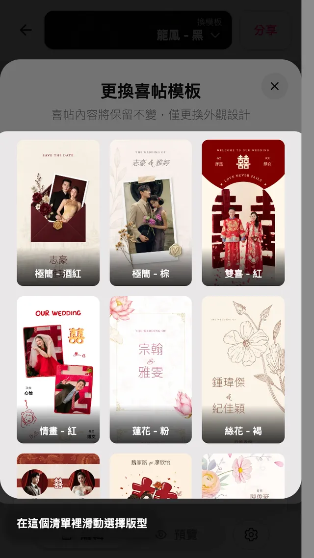 編輯器中的版型清單